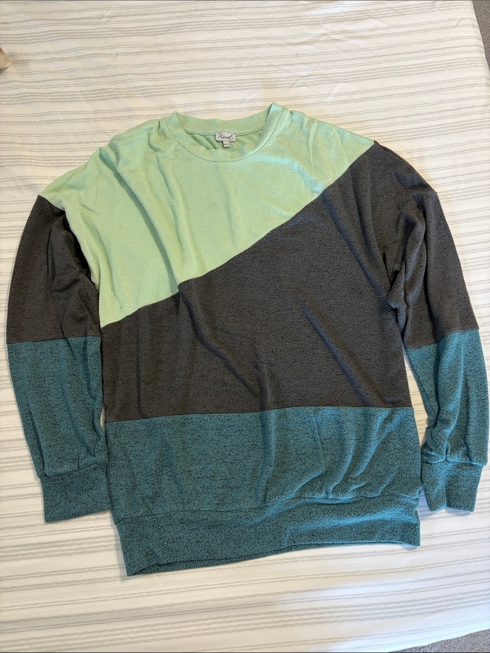 Kismet Mint, Charcoal & Teal Diagonal Colorblock Sweater